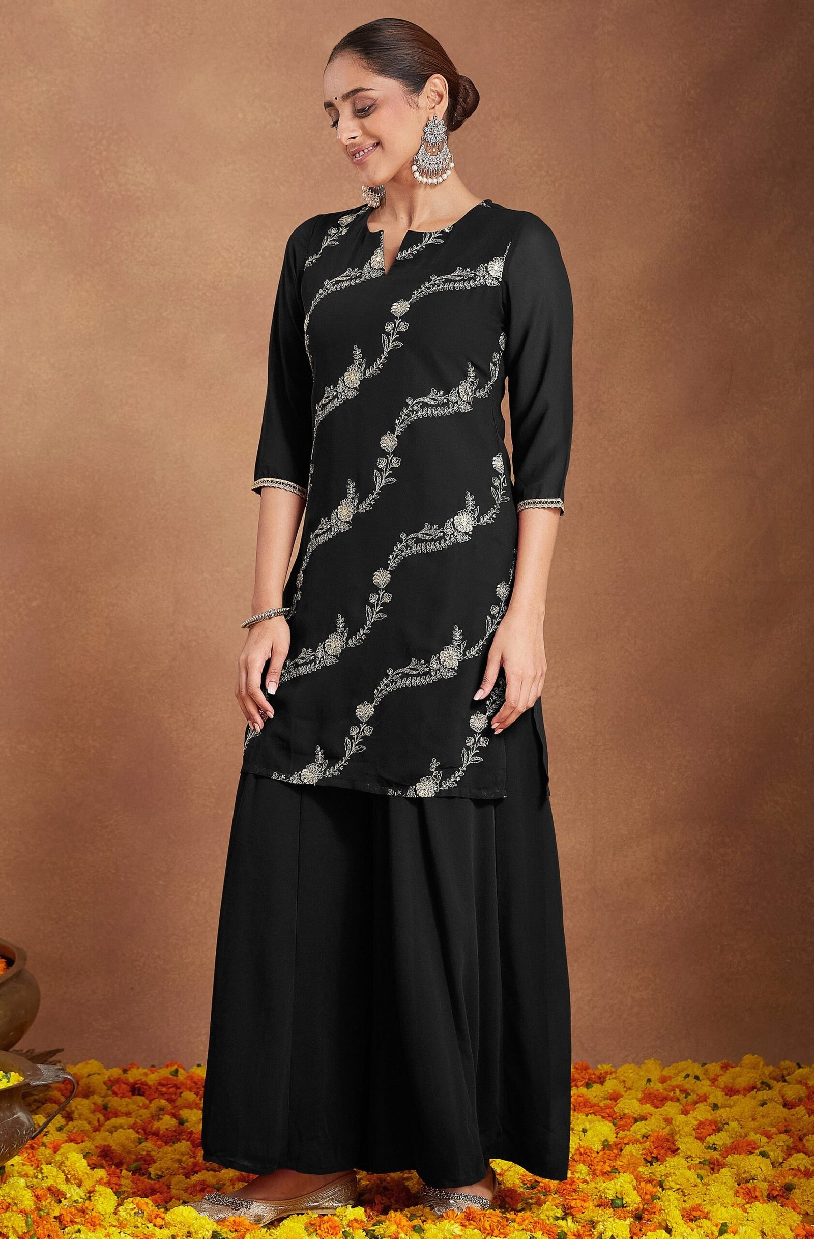 Kurta Set – Indian Beautiful Black Kurti - Image 6